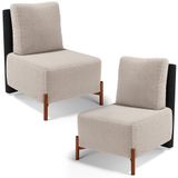 Kit 02 Poltronas Decorativas Sala De Estar Living Hungria L02 Couríssimo Preto Bouclê Creme - Lyam