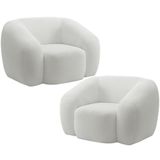 Kit 02 Poltronas Decorativa Orgânica Para Sala Living Emery M05 Bouclê Creme - Lyam Decor