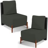 Kit 02 Poltronas Decorativas Sala Estar Living Hungria L02 Couríssimo Preto Linho Verde Musgo - Lyam