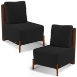 Kit 02 Poltronas Decorativas Sala De Estar Living Hungria L02 Couríssimo Marrom Bouclê Preto - Lyam