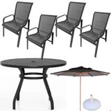 Conjunto Lótus Com Mesa 80cm Ripada 4 Poltronas Ombrelone 2,40m Com Base Preto