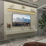 Estante Home Para Tv Até 85 Polegadas Com Led 1 Prateleira 220cm Royal Off White/off White