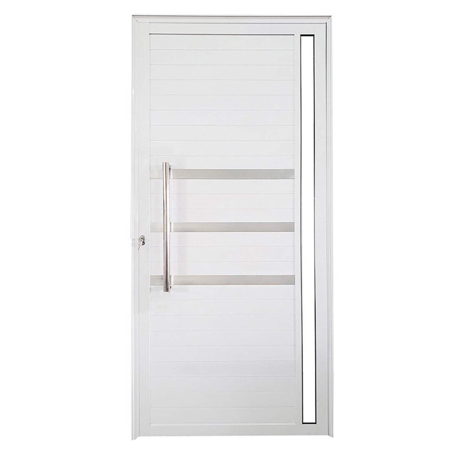 Porta Lambril De Alumínio Esquerda 210 X 90cm Com Friso E Visor Linha Veneza Esquadrias Bergamo Branco