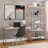 Conjunto Home Office 2 Peças Escrivaninha 120cm E Estante 5 Prateleiras Espresso Móveis Branco/cobre