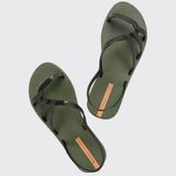 Sandália Rasteira Femininas Ipanema Diversas 27234 - Verde Militar/laranja - 37