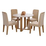Sala De Jantar Tampo Mdf 110cm 4 Cadeiras Flora/nicole Cimol Nature/offwhite/nude