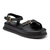 Papete Sandália Feminina Flatform Plataforma Tiras Fivela Preto 38