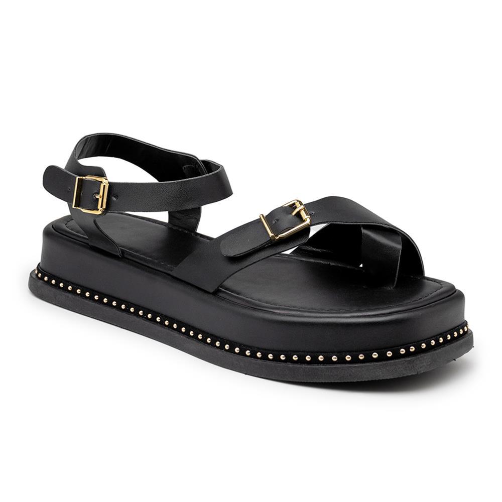 Papete Sandália Feminina Flatform Plataforma Tiras Fivela Preto 35