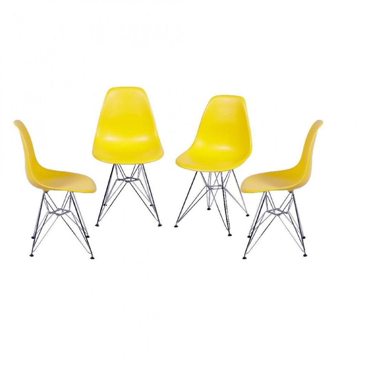 Conjunto 4 Cadeiras Eames Dkr Base Cromada Or Design Amarelo