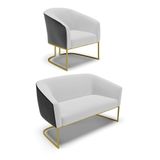 Namoradeira E Poltrona Industrial Dourado Stella Pto-linho Cinza D03 - D&#39;rossi