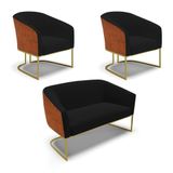 Namoradeira 2 Poltronas Industrial Dourado Stella Noz-linho Pto D03 - D&#39;rossi