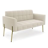 Sofá Namoradeira 2 Lugares Pé Ferro Dourado Elisa Bouclê D03 - D&#39;rossi Cor Off White