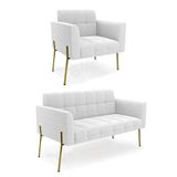 Namoradeira E Poltrona Pé De Ferro Dourado Elisa Bouclê Off White D03 - D&#39;rossi