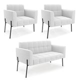 Namoradeira E 2 Poltronas Pé De Ferro Pto Elisa Bouclê Off White D03 - D&#39;rossi