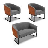 Namoradeira E 2 Poltronas Industrial Preto Stella Noz-linho Grafit D03 - D&#39;rossi