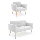 Namoradeira E Poltrona Pé Palito Natural Elisa Bouclê Off White D03 - D&#39;rossi
