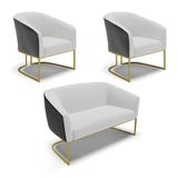 Namoradeira 2 Poltronas Industrial Dourado Stella Pto-linho Cinza D03 - D&#39;rossi