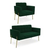 Namoradeira E Poltrona Pé De Ferro Dourado Elisa Bouclê Verde D03 - D&#39;rossi