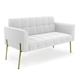 Sofá Namoradeira 2 Lugares Pé Ferro Dourado Elisa Bouclê Off White D03 - D&#39;rossi