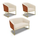 Namoradeira 2 Poltronas Industrial Dourado Stella Noz-linho D03 - D&#39;rossi Cor Bege