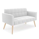 Sofá Namoradeira 2 Lugares Pé Palito Natural Elisa Bouclê D03 - D&#39;rossi Cor Off White