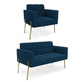 Namoradeira E Poltrona Pé De Ferro Dourado Elisa Bouclê D03 - D&#39;rossi Cor Azul