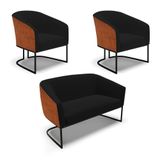 Namoradeira E 2 Poltronas Industrial Preto Stella Noz-linho Preto D03 - D&#39;rossi