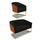 Namoradeira E Poltrona Industrial Dourado Stella Noz-linho Preto D03 - D&#39;rossi