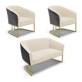 Namoradeira 2 Poltronas Industrial Dourado Stella Pto-linho D03 - D&#39;rossi Cor Bege