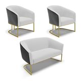 Namoradeira 2 Poltronas Industrial Dourado Stella Pto-linho D03 - D&#39;rossi Cor Cinza