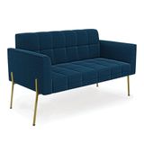 Sofá Namoradeira 2 Lugares Pé Ferro Dourado Elisa Bouclê D03 - D&#39;rossi Cor Azul