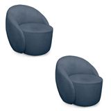 Poltrona Decorativa Orgânica Giratória Kit 2 Lua Suede D03 Cor Azul Marinho