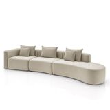 Sofá Curvo Decorativo Kimiko 427cm 5 Lugares Sala De Estar Com Chaise Veludo Bege G52 - Gran Belo