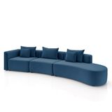 Sofá Curvo Decorativo Kimiko 447cm 5 Lugares Sala De Estar Com Chaise Veludo Azul Petróleo G52 - Gran Belo