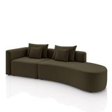 Sofá Curvo Decorativo Kimiko 287cm 2 Lugares Sala De Estar Com Chaise Veludo Marrom G52 - Gran Belo