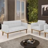 Conjunto Poltrona E Namoradeira Decorativas Karen Pés Fixo Em Madeira Castanho Linho Cinza G19 - Gran Belo