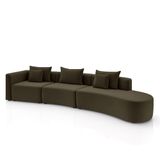 Sofá Curvo Decorativo Kimiko 427cm 5 Lugares Sala De Estar Com Chaise Veludo Marrom G52 - Gran Belo