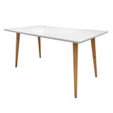 Mesa De Jantar Com Vidro Louise 160x90 Cm Pés Retrô Castanho - D&#39;rossi Cor Branco