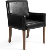 Poltrona Sala De Estar Decorativa Base Madeira Liverpool Pu Sintético Preto G15