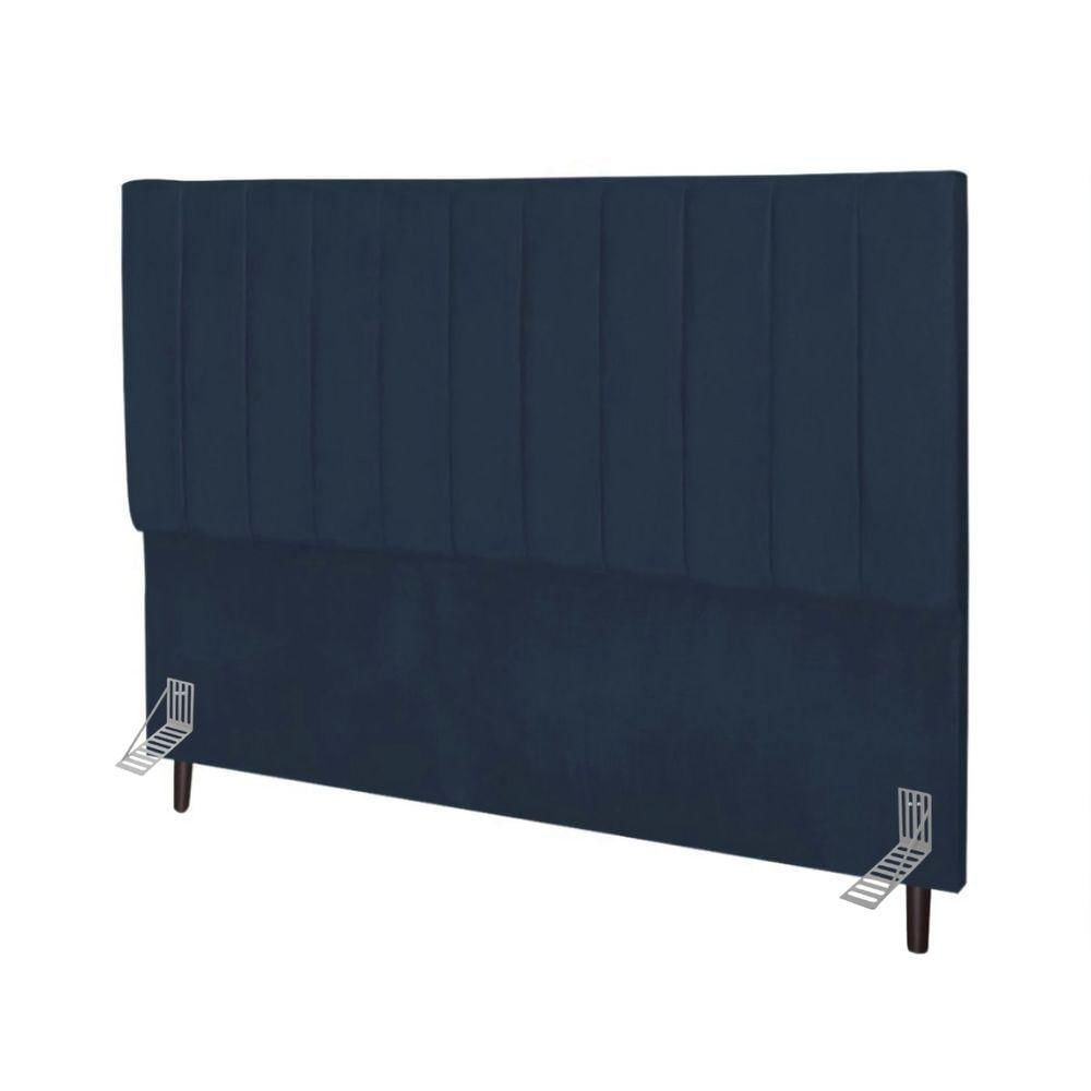 Cabeceira Estofada Cama Casal Box 140 Cm Catarina Suede E Frame Azul Marinho