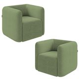 Kit 2 Poltronas Decorativas Sala De Estar Trinidad Base Fixa Bouclê Verde Oliva G33 - Gran Belo