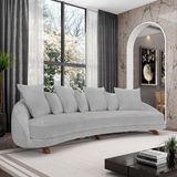 Sofá Living 3 Lugares 265cm Pés Madeira Morales Com Almofadas Bouclê Cinza G52 - Gran Belo