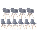 Kit 4 Cadeiras Eames Daw Com Braços + 6 Cadeiras Eiffel Dsw Cinza Escuro