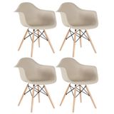 Kit 4 Cadeiras Charles Eames Eiffel Daw Com Braços E Pés De Madeira Clara Nude