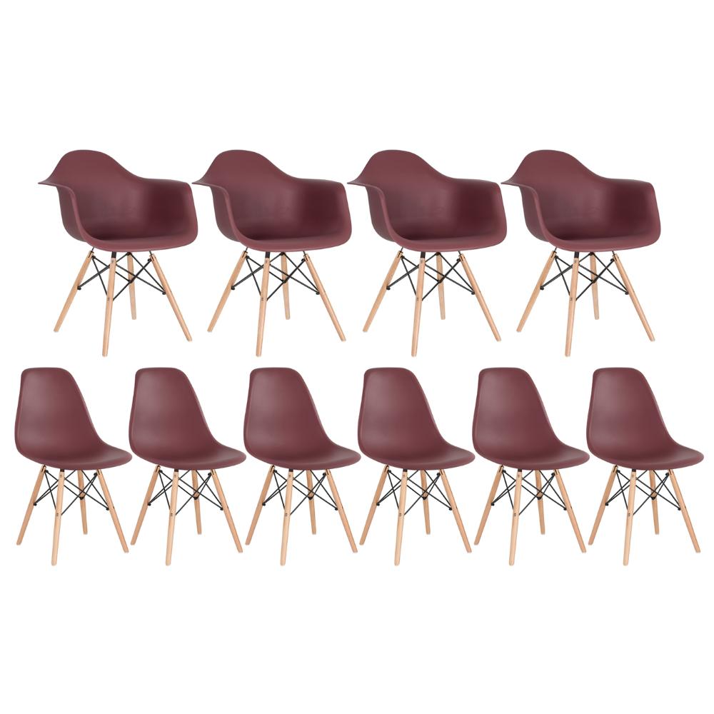 Kit 4 Cadeiras Eames Daw Com Braços + 6 Cadeiras Eiffel Dsw Marrom