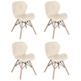 Kit 4 Cadeiras Estofadas Charles Eames Eiffel Slim Wood Confort Creme