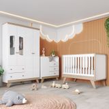 Quarto De Bebê Completo Berço 3 Em 1 Com Guarda Roupa 4 Portas E Cômoda Retrô Theo Espresso Móveis Branco/jequitibá Hp