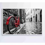 Quadro Urbano Bicicleta Vermelha Em Rua De Pedra Medidas 60x40 Cm Impressão Tecido Canvas