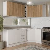 Cozinha Modulada 8 Peças Sem Tampo Com Rodapé 4 Aéreos E 4 Balcões Ipanema Cabecasa Madeiramadeira Branco/acácia