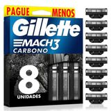 Carga Gilette Mach 3 Carvão Carbono 8 Unidades